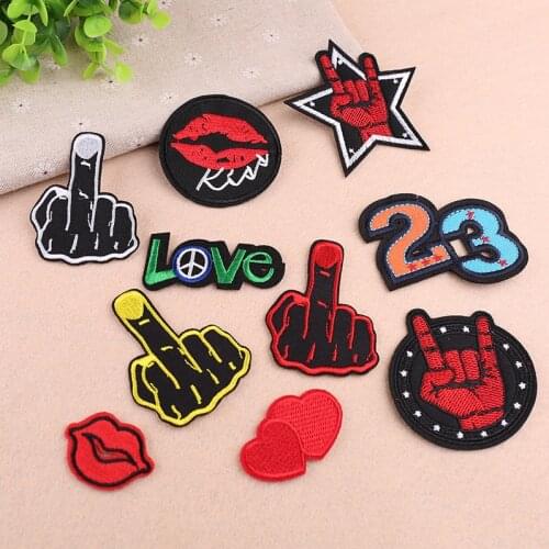 Computer Embroidery Chapter 23 Cloth Sticker Number Letter Middle Finger Six Embroidery Label Tide Brand Clothes Decoration
