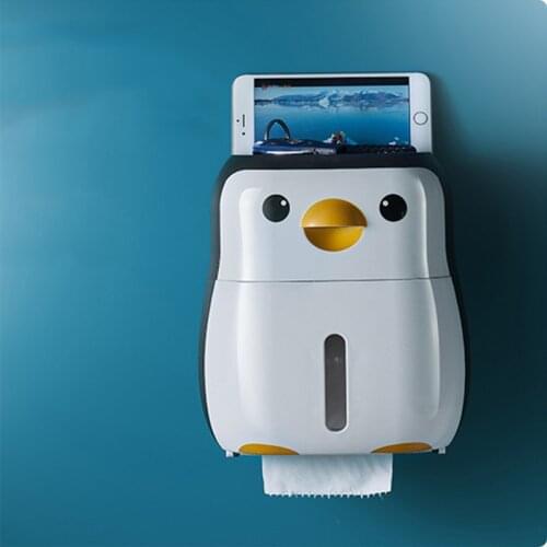 Creative Penguin Toilet Roll Paper Holder Waterproof Wall Mounted Storage Box Tray Tissue Box Organizer Bathroom Accessories