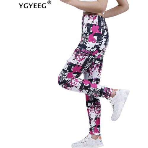 YGYEEG High Waist Leggings Push Up Graffiti Letters Sport Women Fitness Running Gym Ankle-Length Colorful Rose Stitching Pants