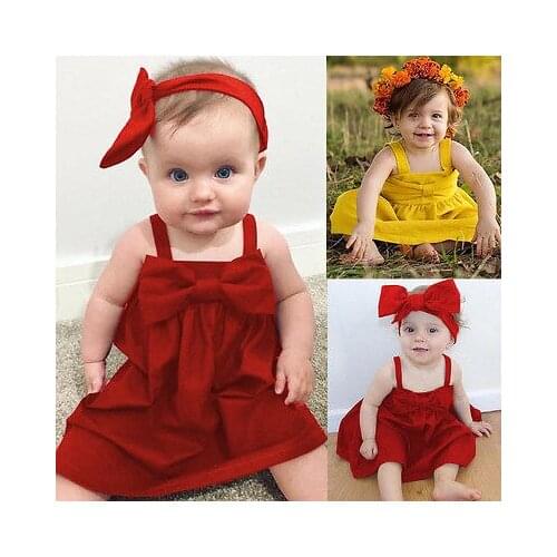 Summer Baby Girls Toddler Kid Summer Sundress Bowknot Short Mini Bow Dress Outfit Suntsuit Dress Baby Clothing Girls Dresses