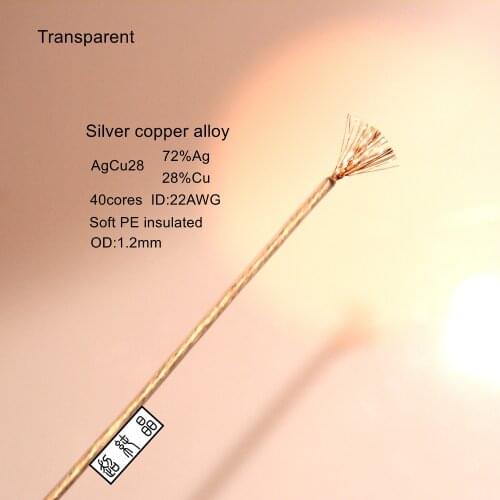 Litz silver copper alloy wire (40 core 24AWG) transparent PE upgrade wire base (OD: 1.2mm) 1meter