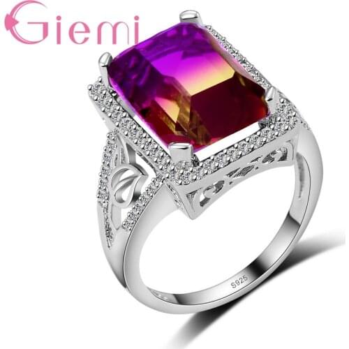 Fashion Hollow Band Ring For Women Girls 925 Sterling Silver Charm Colorful Crystal Jewelry Engagement Bague 3 Color