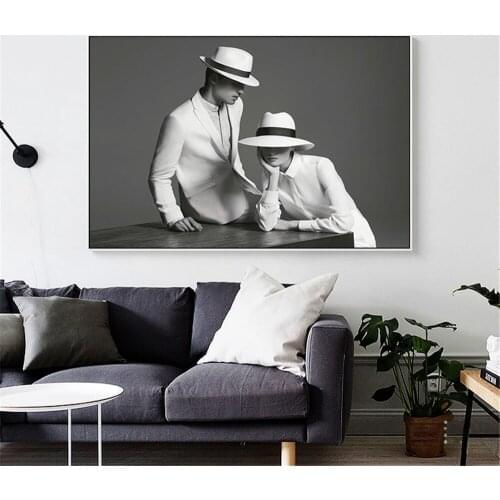 Fashion Female Male Business Suit Poster Black And White Art Prints Beauty Women Canvas Painting Nordic Wall Pictures Home Decor