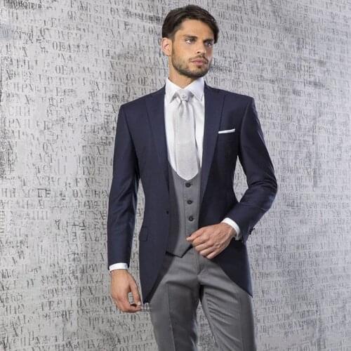 Handsome Groomsmen Peak Lapel Groom Tuxedos Mens Wedding Dress Man Jacket Blazer Prom Dinner (Jacket+Pants+Tie+Vest) A270