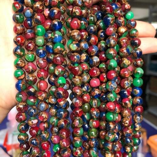 Natural Stone Red Multicolor Cloisonne Jaspers Stone Loose Spacer Bead For Jewelry Making DIY Bracelet Necklace 4/6/8/10/12mm