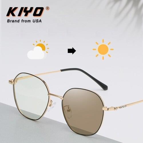 KIYO Brand 2020 New Women Men Round Anti-Blue Light Photochromic Sunglasses Metal Fashion Sun Glasses UV400 Sport Eyewear 9649