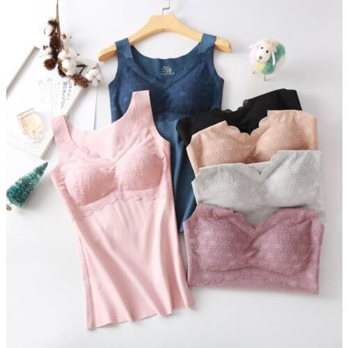 New German Velvet Thermal Underwear Women Non-marking Chest Pad Thermal Vest Women Brushed Heating Wide Shoulder Strape Vest