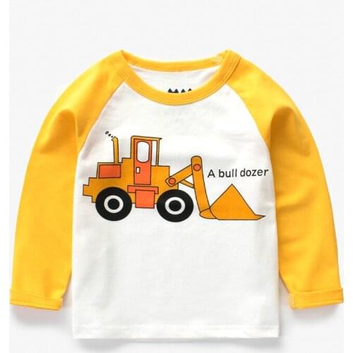New Arrival Autumn Clothes Boys Long Sleeve Tshirt Excavator 100% Cotton 4 Colors