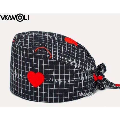 New Adjustable lab pet grooming work hat Unisex scrub caps Beauty Salon hat print Cotton Tieback cap Experimenter dust Hat