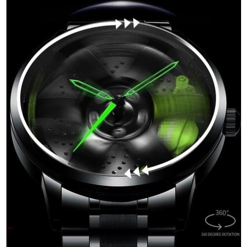 Creative 3D Rotating Dial Men Watches Car Rim Wheel Design Waterproof Luminous Hollow Wristwatch Sport Fashion Relogio Masculino