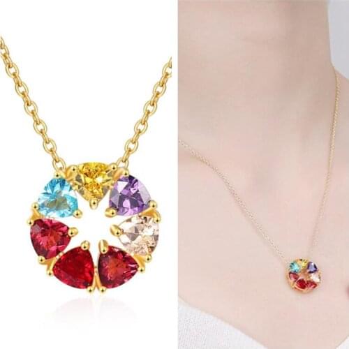 Bright Color Crystal Heart Clover Pendant Girl Choker Necklaces Female Accessories Trendy 925 Silver Necklaces For Lady Jewelry