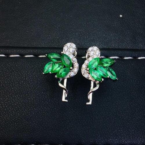 Natural Real Emerald Earring 925 Silver sterling Fine Charm Jewelry for Women Wedding Party Earring