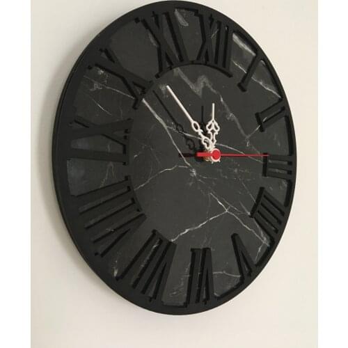 North Designed Bendir Black Roman Decorative Wall Clock 30 Cm