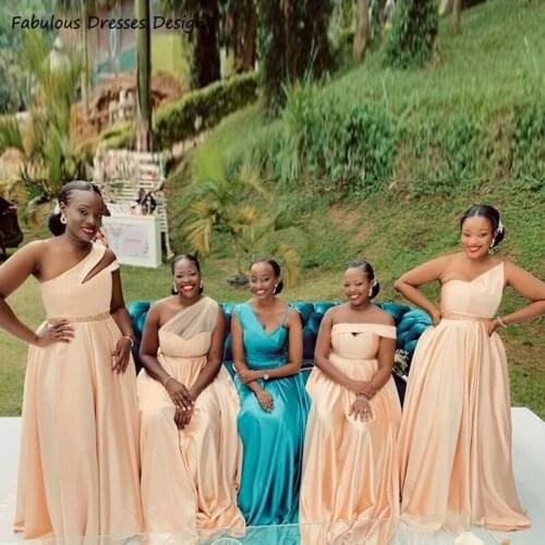 A Line One Shoulder Bridesmaid Dresses Satin Sequin Sashea Backless Maid Of Honor Dress 2021 Long Wedding Party