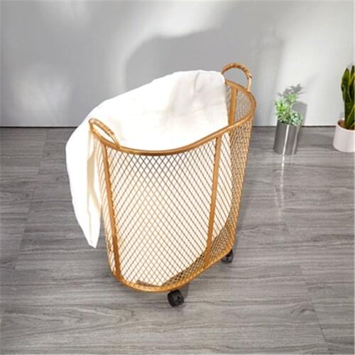 Iron Clothes Storage Basket Household Bathroom Dirty Clothes Basket Dirty Clothes Bucket With Pulley Sundries Finishing Basket
