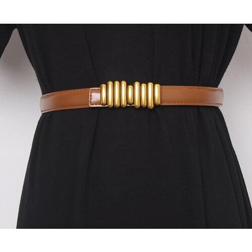 Womens runway fashion gold buckle geunine leather Cummerbunds female Dress Corsets Waistband Belts decoration wide belt TB1172