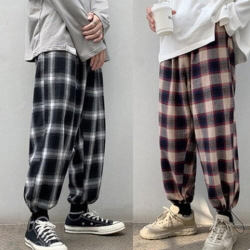 Women Casual Trousers Plaid Casual Harem Pants Korean Man 2021 Loose Ankle-Length Trousers Harajuku Streetwear Couples Clothing