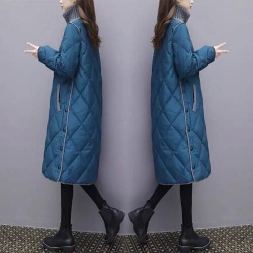 Female 2021 Autumn Winter New Down Padded Jacket Women Mid-Length Large Size Loose Over-the-knee Padded Jacket Korean Version 89