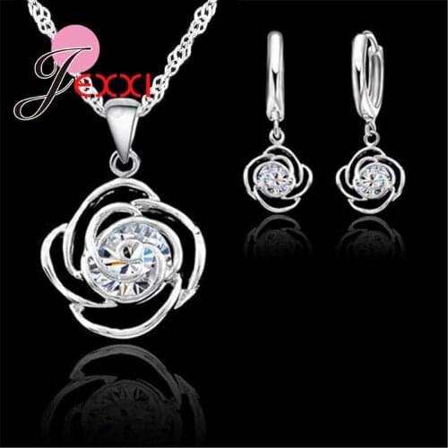 925 100% Sterling Silver Cubic Zirconia Shiny Flower Shape Jewelry Sets For Women Lovers Best Gifts Chioces Pretty Pattern
