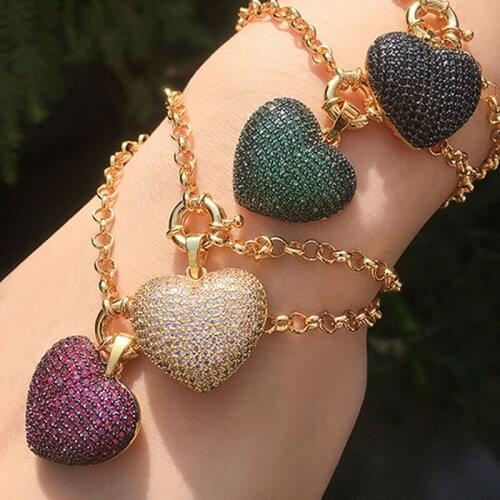 Zlxgirl luxury love heart bangles for women and men wedding bridal bracelet brand full heart mirco pave copper bracelet gifts