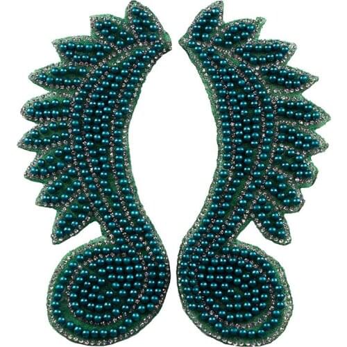 10pair Green Beads Iron on Transfer Hot Fix Rhinestones Applique Motif Stickers Designs Clothes DIY Craft Accessories T2429