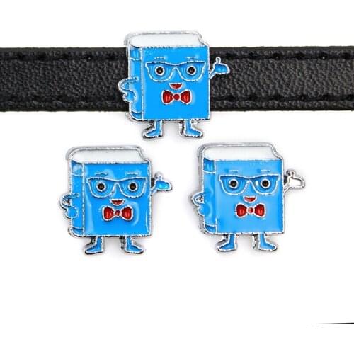 10PCS 8mm Blue Book Slide Charms Flat Beads DIY Accessories Handmade Bracelets Belt Strips Pet Name Collar