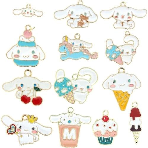 10pcs/lot Cartoon Bear Rabbit Charms Golden Tone Metal Kawaii Animal Cherry Bunny Earring Pendant DIY Fashion Jewelry Accessory