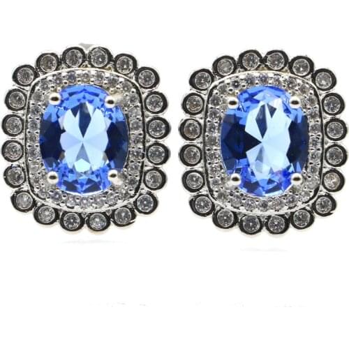 18x15mm Beautiful Created Violet Tanzanite White CZ For Ladies Daily Wear Silver Earrings Wholesale Drop Shipping