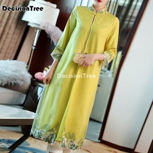 2021 woman long chiffon qipao robe chinese style cheongsam dress full sleeve qipao modern lady solid party qipao gown
