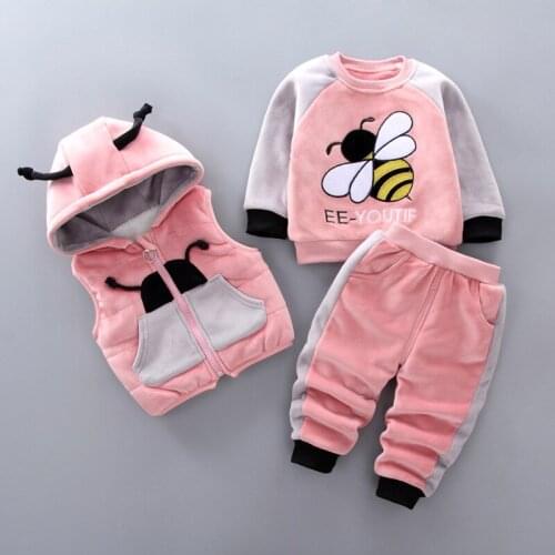 New Winter newborn infant boys baby kids toddler girls clothes velvet sweatshirt vest jacket pants children clothing set 3pcs