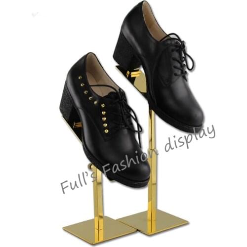 5pcs new style stainless steel shoe tree showing shelf holder adjustable matel shoes display stand rack