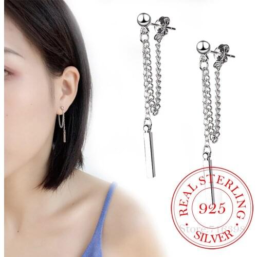 925 Solid Sterling Silver After Hanging Type Tassel Strip Drop Earrings For Women Girl Gift Pendientes Engagement Jewelry