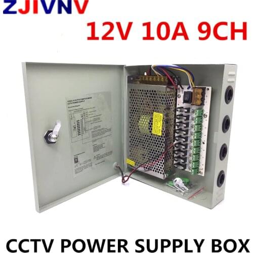 9CH 12V 10A CCTV fused power supply box AUTO-RESET / 12V 10A 120W monitor power supply / switch power supply 9 channel