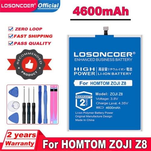 LOSONCOER 4600mAh ZOJI Z8 Replacement Phone Battery For HOMTOM ZOJI Z8 5.0inch MTK6750 Free tools Stand Holder Stickers