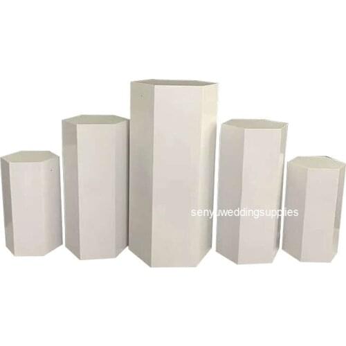 Customized wedding events acrylic white hexagon cake display plinth stand senyu2489