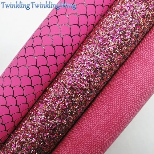 Rose Glitter Fabirc, Faux Leather Fabric, Mermaid Synthetic Leather Fabric Sheets For Bow A4 21x29CM Twinkling Ming XM648