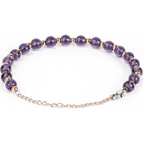 BOFEE Natural Purple Glass Beaded Bracelet String Round Trendy Jewelry Elasticity Rope Stretch Charm Hand Chain Fashion Gift