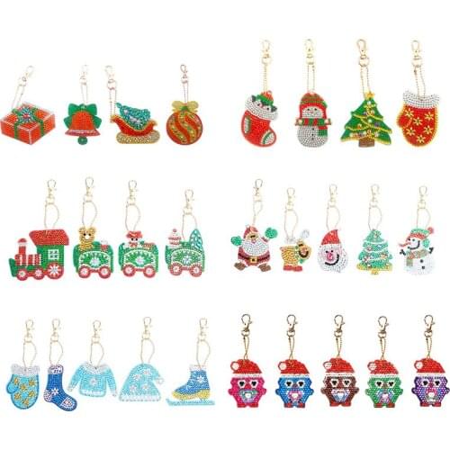 5pcs DIY Full Drill Diamond Paintng Keychain Special-shaped Penguin Santa Claus Key Chains Navidad Christmas Decoration for Home