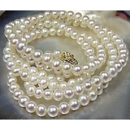 Long 25" 7-8mm Natural White Akoya Cultured Pearl 14K GP Clasp Necklace AA