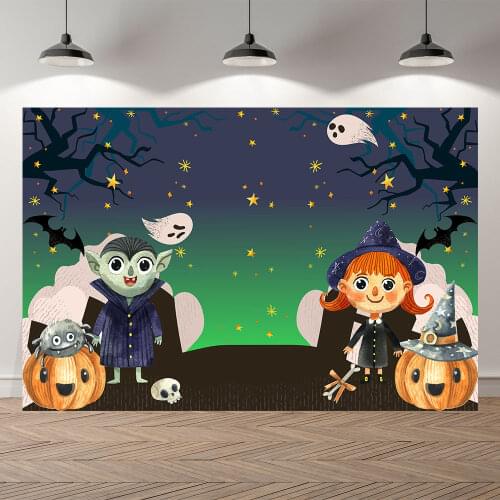 Seekpro Happy Halloween Birthday Witch Ghost Pumpkin Zombie Witch Photo Backdrop Background Background Bat Moon Light Night