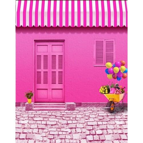 5x7ft Stone Floor Pink House Balloon Photography Backdrops Photo Props Studio Background