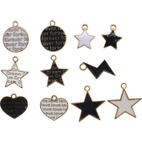 20pcs/lot Geometric Letters Enamel Heart Five-pointed Star Round Lightning Charm For DIY Earring Bracelet Jewelry Making New