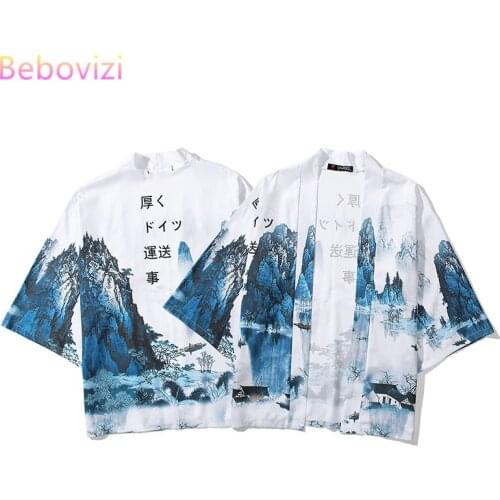 Ins White Chinese Style Fashion Kimono Japanese Men Women Couples Wear Loose Harajuku Japan Kimonos Robe Cosplay Shirts Tops