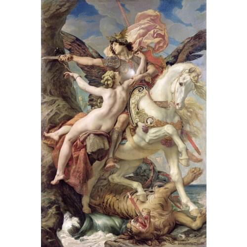 Portrait Canvas Painting Art Prince Charming Hero to Save the Nice Girl Oil Painting for Wall Decor Hand Painted No Framed