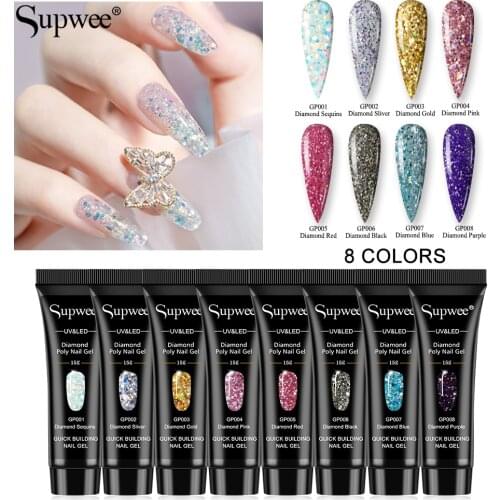 SUPWEE Gel Polish Set 15ml Glitter Gel Nail Polish Builder Nail Extension Gel Polish Set for Nail Manicure Poly Gel Nail Kit