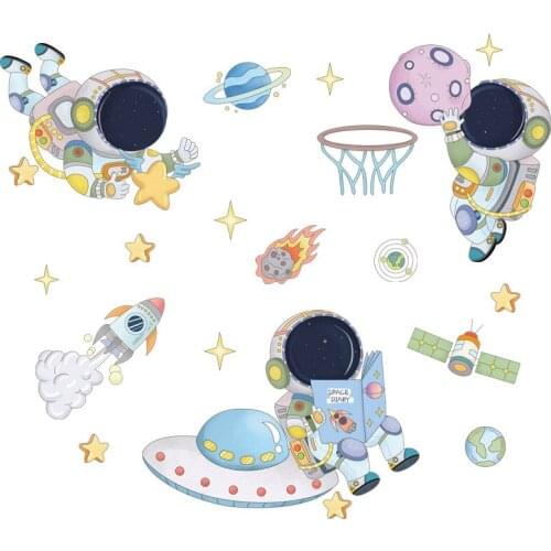 Space Astronaut Wall Stickers for Kids Room Decoration Planets Wall Decals Decorative Stickers Bedroom Mural Wallpaper