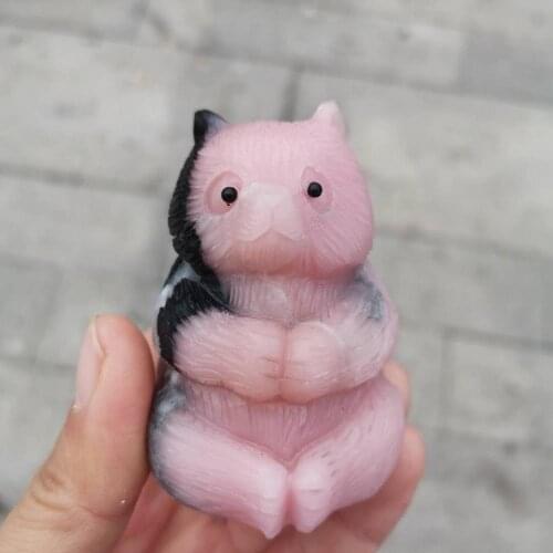 Natural Pink opal Panda statue For decoration