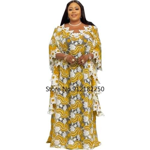 New Dashiki African Dresses For Women Africa Clothing Muslim Long Dress High Quality Long Sleeve Fashion African Lace Dress Lady