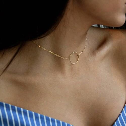 Gold Silver Color Circle Charm Choker Necklace for Women Simple 2020 Fashion Jewelry Clavicle Chain Short Necklaces Female