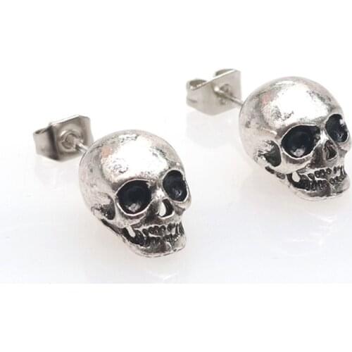 Punk 3D Skull Head Hip-hop Stud Earrings Unisex Fashion Jewelry Skeleton Earring